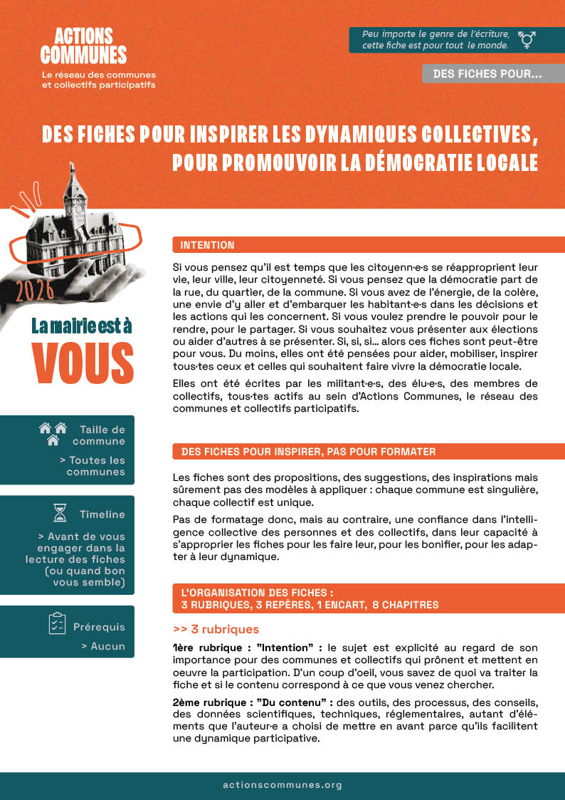 Des fiches pour inspirer les dynamiques collectives, pour promouvoir la démocratie locale
